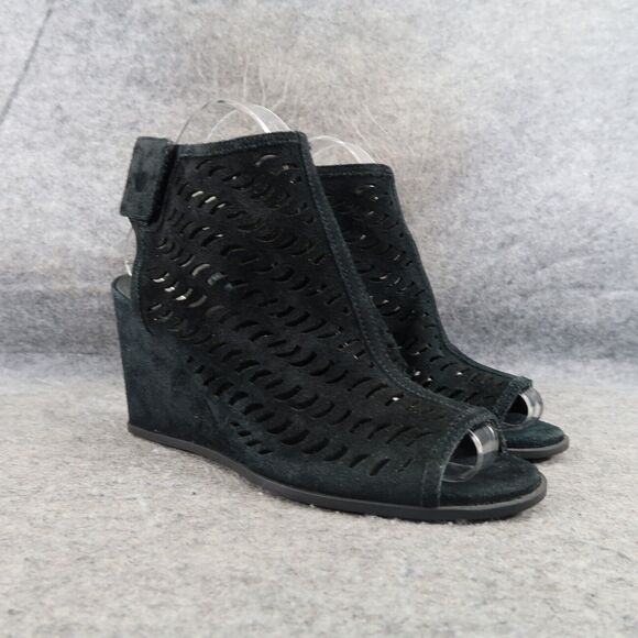 Via Spiga Shoes Womens 9 Sandal Bootie Wedge Ankle Strap Leather Open Toe Black - Picture 1 of 14